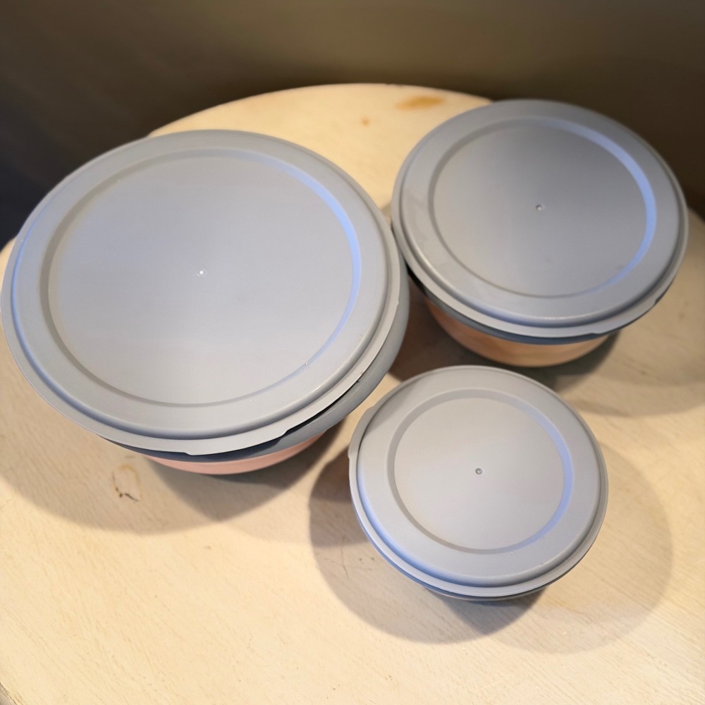Collapsible Food‎ Storage Containers Set Of 3 Pink Gray Silicone Travel Camping